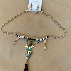 Boho Arrow and Feathers Necklace and Earrings Set